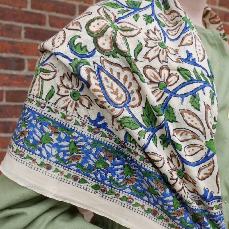 Block Printed Kerchief - Cream Background