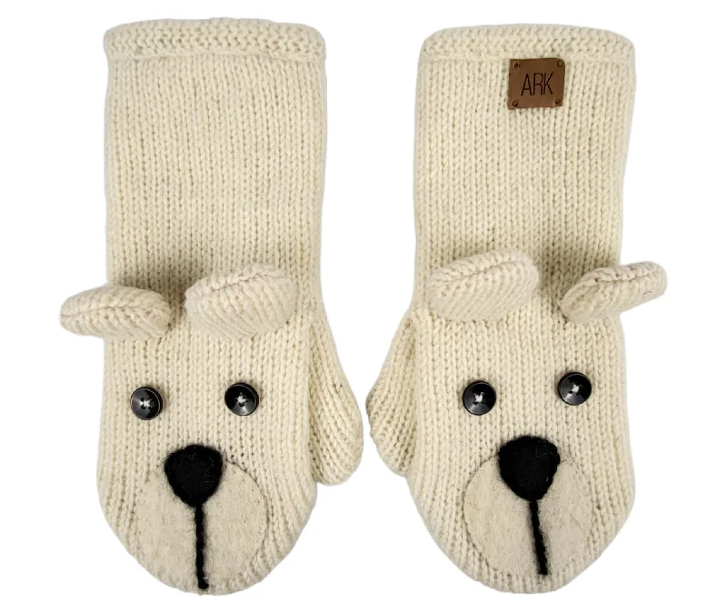 Animal mittens, Polar bear Wool mittens, Fleece lined inside, Adult Size