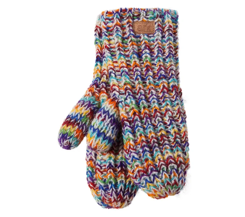 Boho Thick Wool Mittens, Rainbow Knit Gloves, Cozy Fleece Lining, Chunky Knit