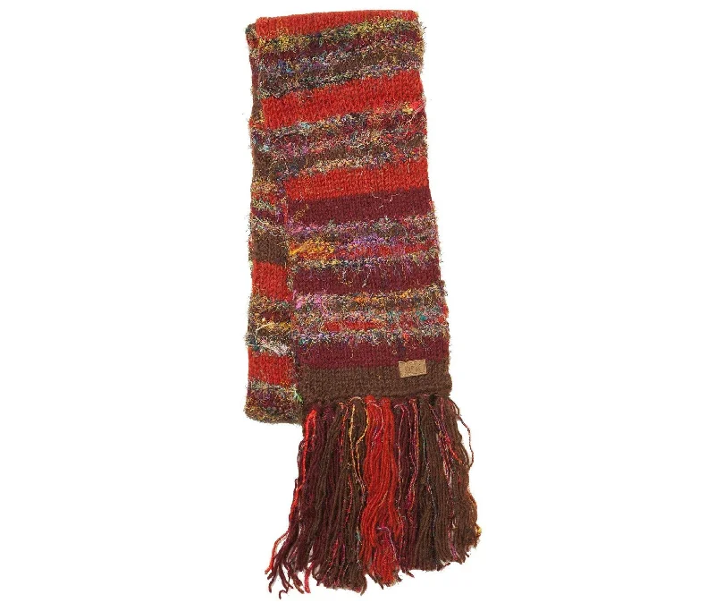 Brown Wool Scarf, funky Burgundy fleece lined scarf, Thick wool