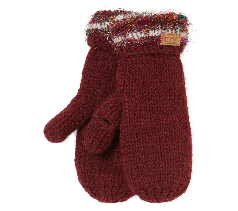 Burgundy Women's Texting mittens, Wool mittens, Cable Knit, Fleece lined inside,