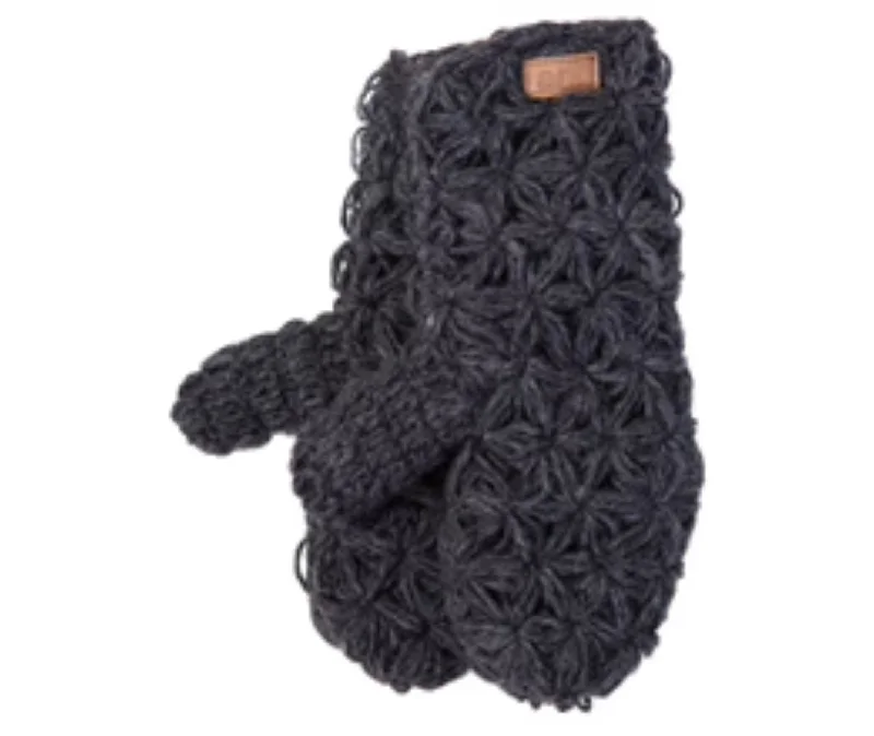 Charcoal Chunky knit, Star knit Mittens, Fleece lined Cozy, Warm Fleece mitts, wool, hand knit,