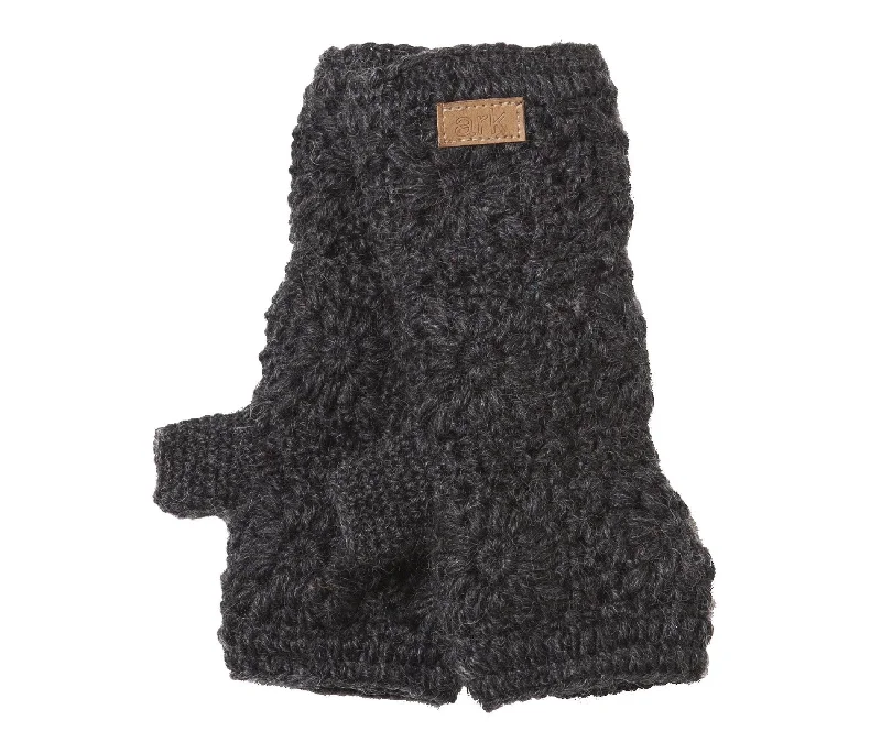 Charcoal Wool Hand Warmers, Knit, Fleece lined inside