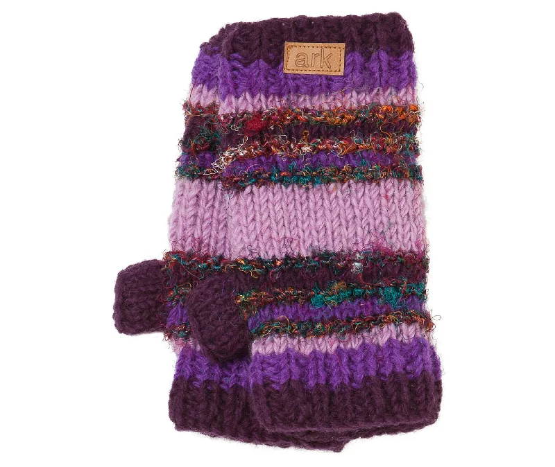 Crazy Hand Warmers, Texting mittens, Wool Hand Warmers, striped wool and silk, Fleece lined inside