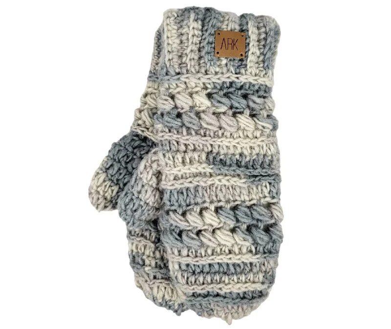 Funky Wool Mittens, Crochet hand knit, Warm wool and Fleece mitts