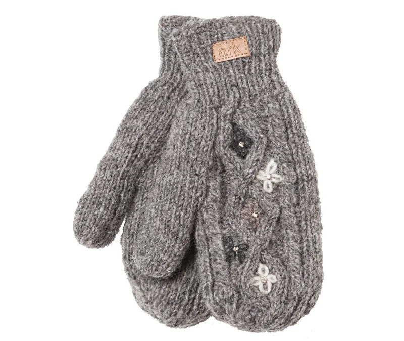 Gray Mittens, Warm Fleece mitts, wool, hand knit, fleece lined Cozy,