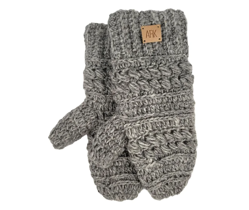 Grey Wool Mittens, 100% Wool outside with Fleece Lining inside