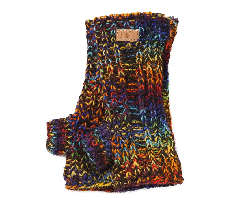 Psychedelic Texting Mittens, Wool Knit Mittens, Fleece Lining, Funky Fingerless Gloves