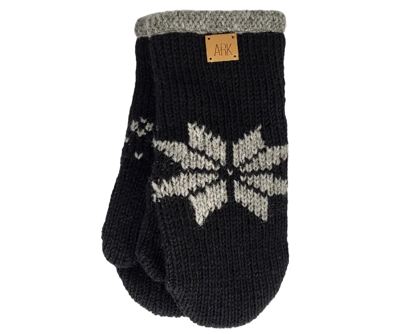 Snowflake Wool Mittens, 100% Wool outside with Fleece Lining inside