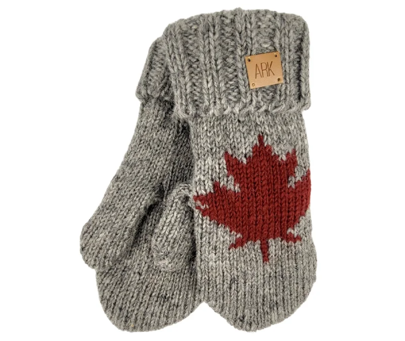 Warm Mittens, Maple Leaf Wool Mittens, 100% Wool outside with Fleece Lining inside