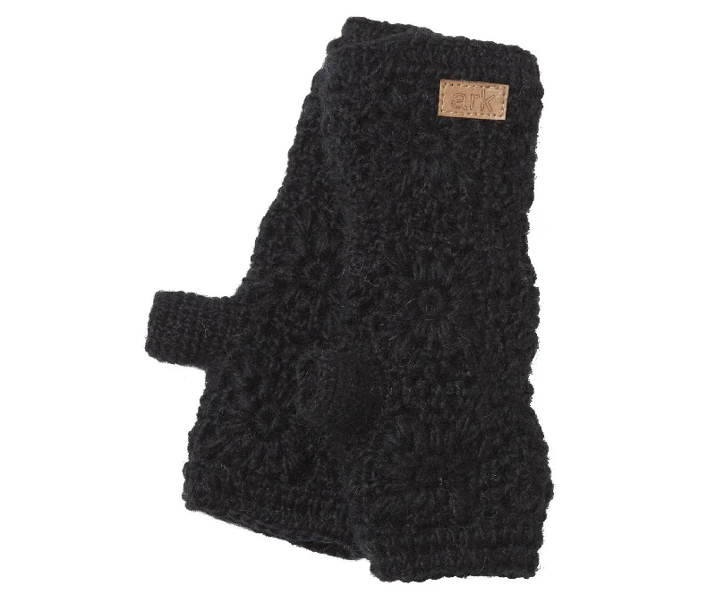 Wool Hand Warmers, Black, Knit, Fleece lined inside