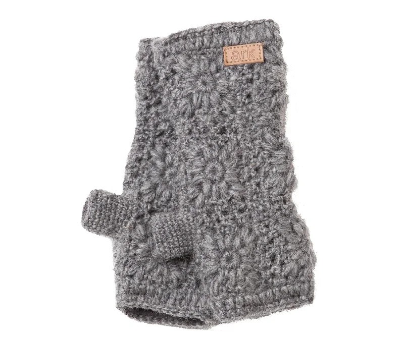 Wool Hand Warmers, Gray Knit, Fleece lined inside