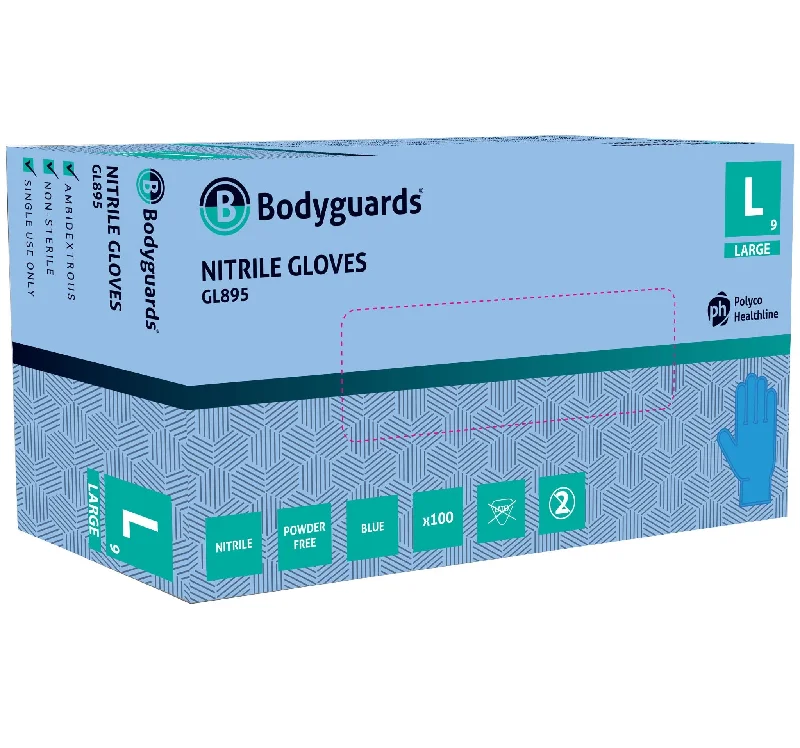 Bodyguards Powder Free Blue Nitrile Disposable Gloves GL895