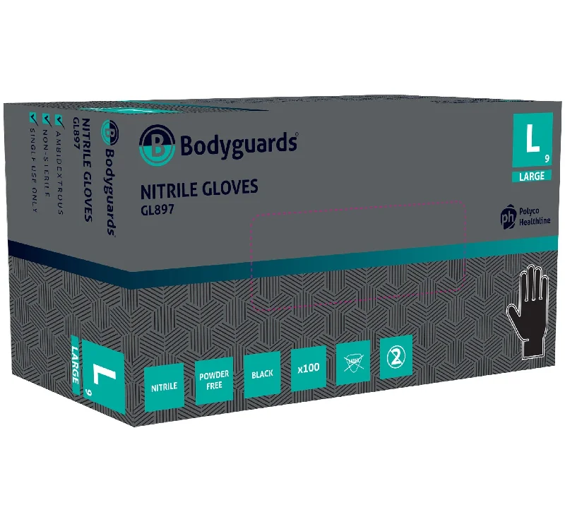 Bodyguards Black Nitrile Examination Gloves GL897