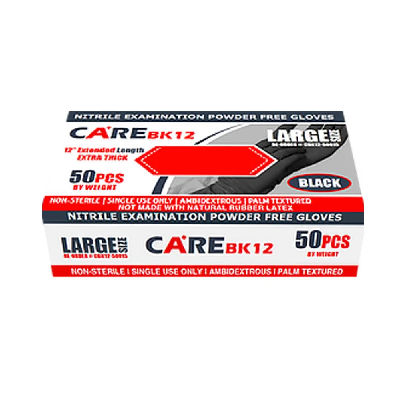 CARE BLACK 6-mil Nitrile Examination Powder-Free Gloves 12" Extended Length Box