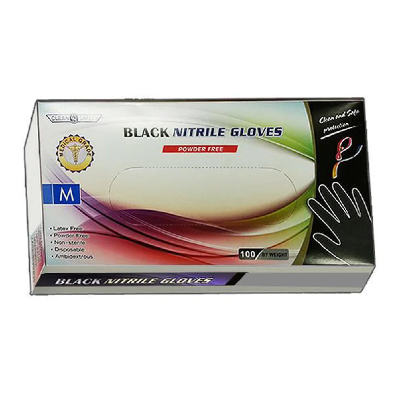 Clean Safety - Black Nitrile Powder-Free Exam Grade Gloves - Case