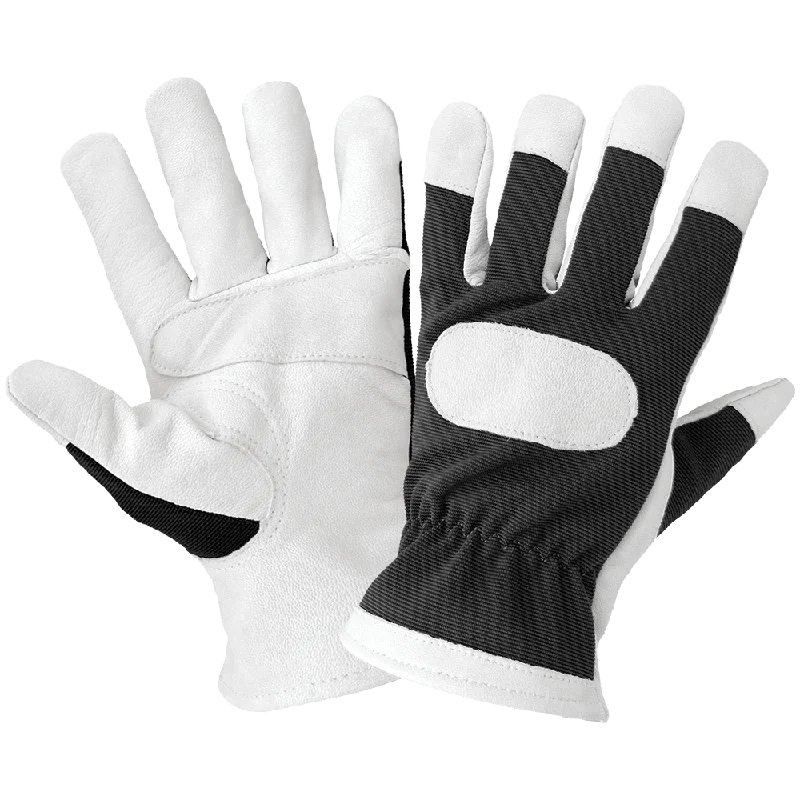 GGS Hot Rod Gloves® Premium-Grade Grain Goatskin Leather Palm Mechanics Style Gloves with a Spandex Back and Double Palm - HR4008