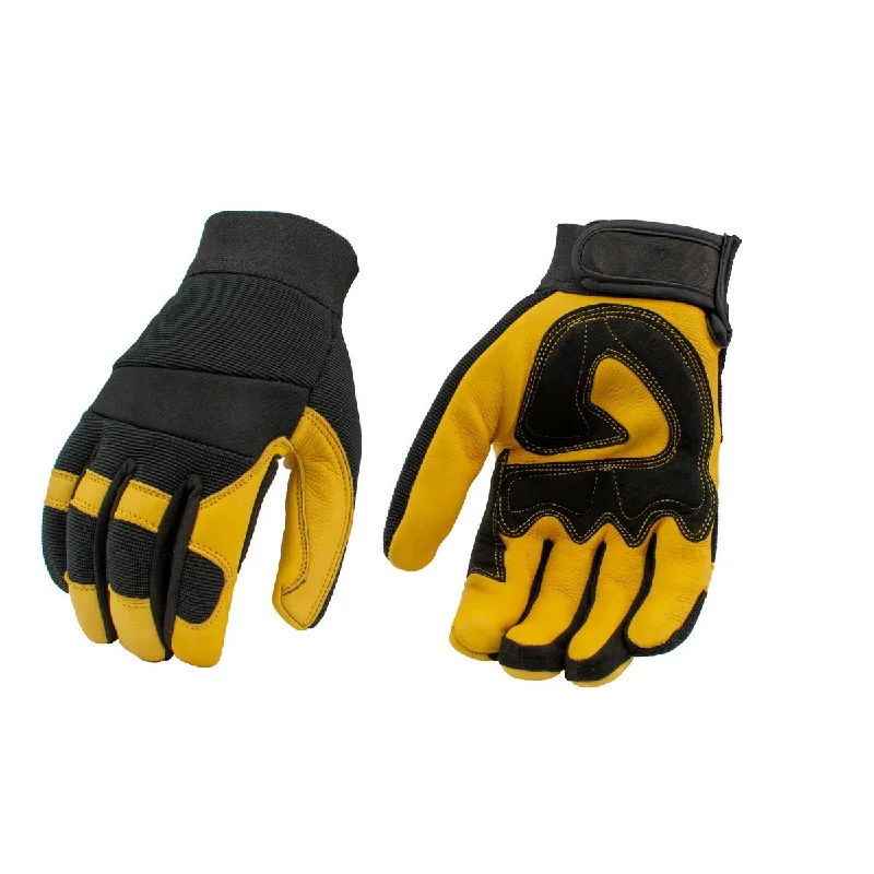 M Boss Motorcycle Apparel BOS37548 Men's Yellow and Black Full Grain Deerskin Gloves