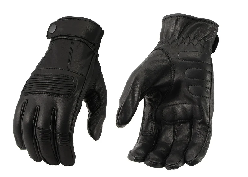 M Boss Motorcycle Apparel BOS37538 Men's 'Flex Knuckles' Black Premium Leather Riding Gloves with Gel Palm