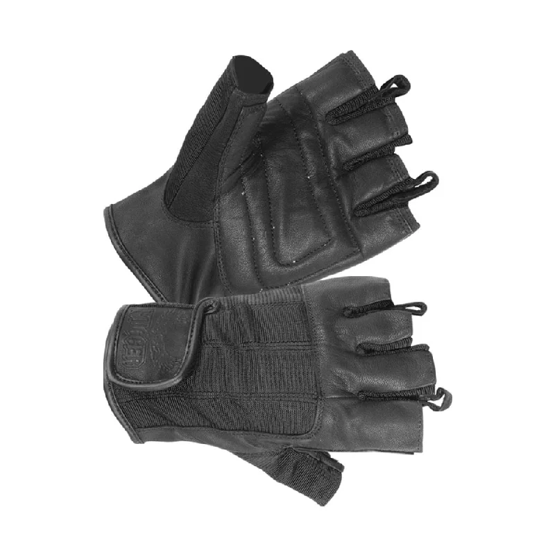 Men's Fingerless Technaline Leather, Summer Touring Chopper Gloves with Double Padded Palm