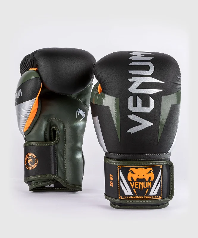 Venum Elite Boxing Gloves - Black/Silver/Kaki