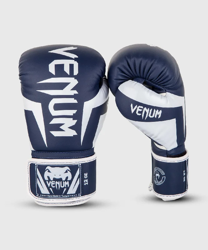 Venum Elite Boxing Gloves - White/Navy Blue