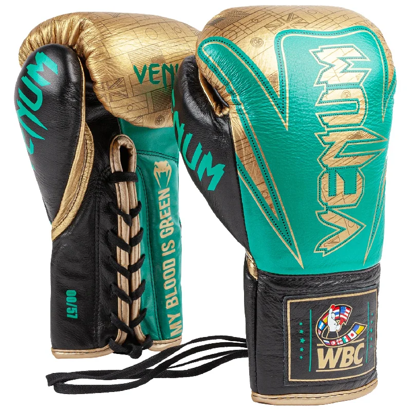 Venum Hammer Pro Boxing Gloves WBC Limited Edition - With Laces - Green Metallic/Gold