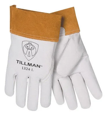 Tillman Medium Pearl Top Grain Kidskin Standard Grade TIG Welders Gloves With Wing Thumb, 2" Cuff, Seamless Forefinger And Kevlar Lock Stitching