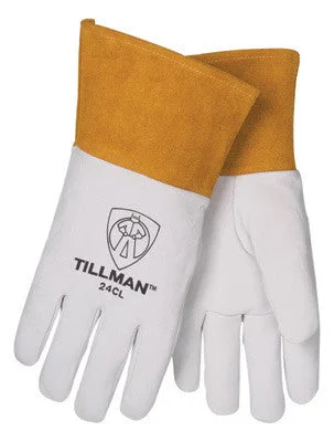 Tillman Large Pearl Top Grain Kidskin Unlined Premium Grade TIG Welders Gloves With Straight Thumb, 4" Cuff And Kevlar Lock Stitching