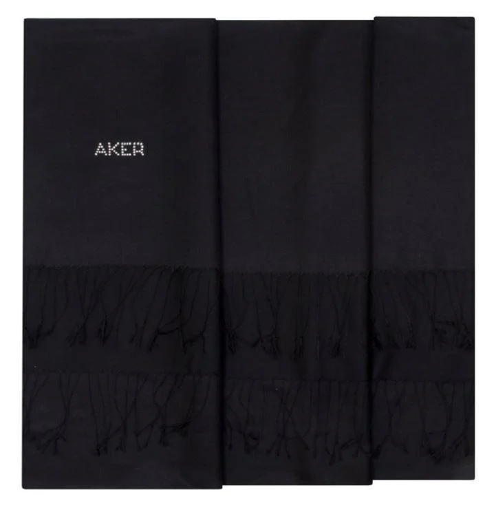 Aker's Stylish Black Silk Shawl with Swarovski Stone