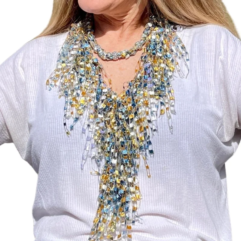 Blue and Yellow Bundle - Scarf and Beaded Statement Necklace