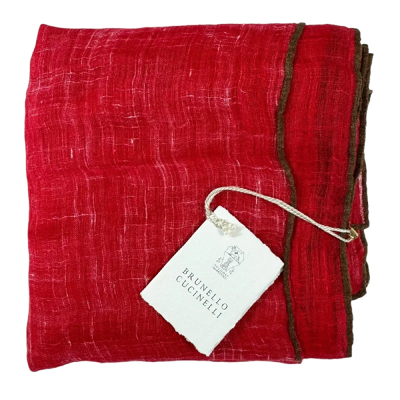 Brunello Cucinelli Linen Scarf Red - Extra Large Square Women Shawl SALE