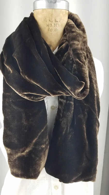 Solid Dark Brown Silk Velvet Scarf