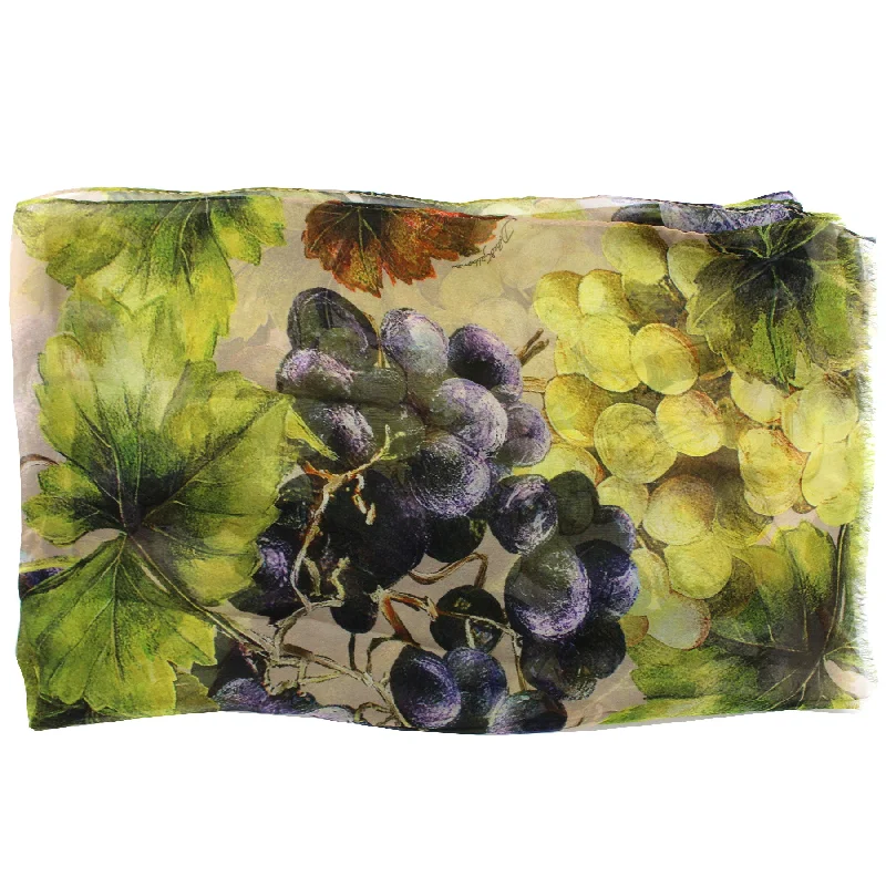 Dolce & Gabbana Women Scarf Green Purple Grapevine - Chiffon Silk Shawl