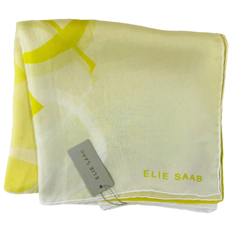 Elie Saab Scarf Acid Yellow Logo - Chiffon Silk Shawl