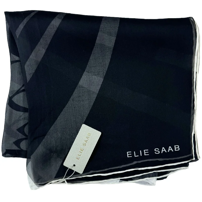 Elie Saab Scarf Black Logo - Chiffon Silk Designer Shawl