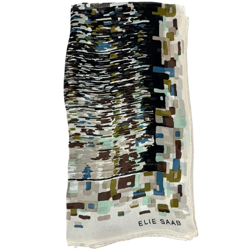 Elie Saab Scarf Gray Blue Taupe Abstract Water Colors - Chiffon Silk Shawl