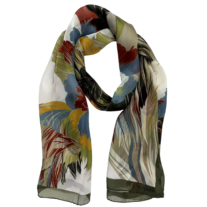 Elie Saab Scarf Forest Green Floral - Chiffon Silk Shawl