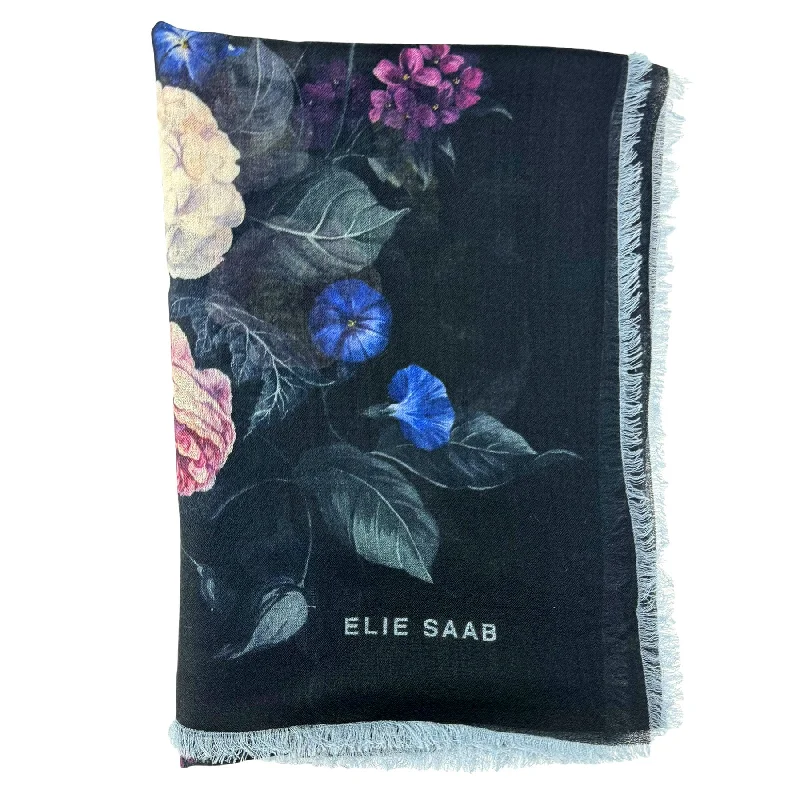 Elie Saab Scarf Floral - Extra Large 55 Inch Square Wool Wrap