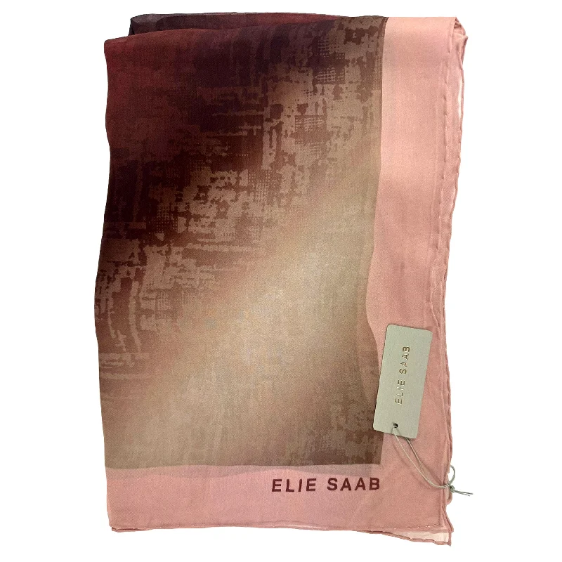 Elie Saab Scarf Taupe Pink Signature Design - Extra Large Square Chiffon Silk Shawl