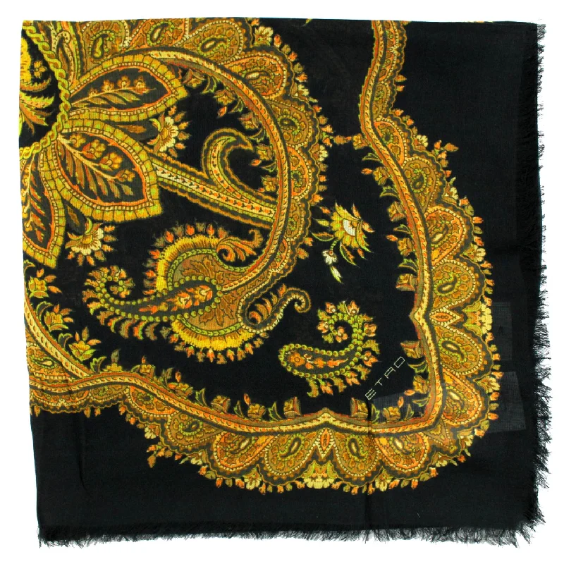 Etro Scarf Placed Paisley Design - Extra Large Square Cashmere Shawl SALE