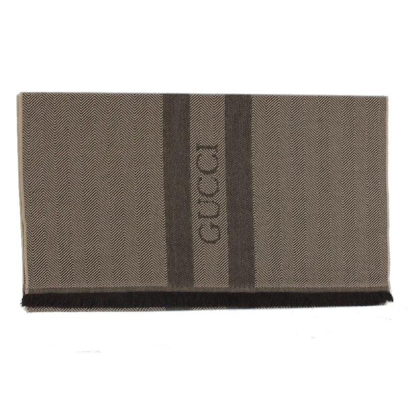 Gucci Scarf Beige Brown Herringbone - Wool Shawl SALE