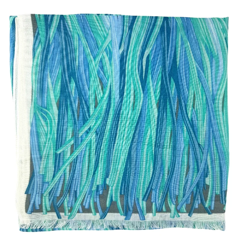 Lanvin Scarf Aqua Blue Weave & Fringe Design - Cashmere Blend Shawl