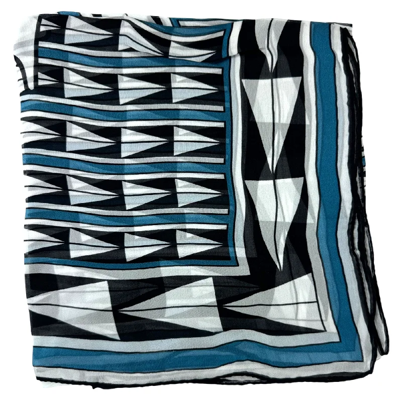 Lanvin Scarf Black White Dark Blue Design - Chiffon Silk Shawl