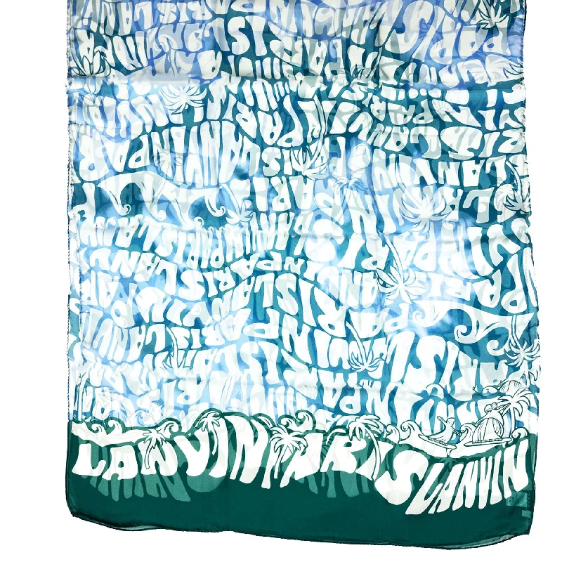 Lanvin Scarf Blue Ocean Green Logo Island Design - Chiffon Silk Shawl FINAL SALE