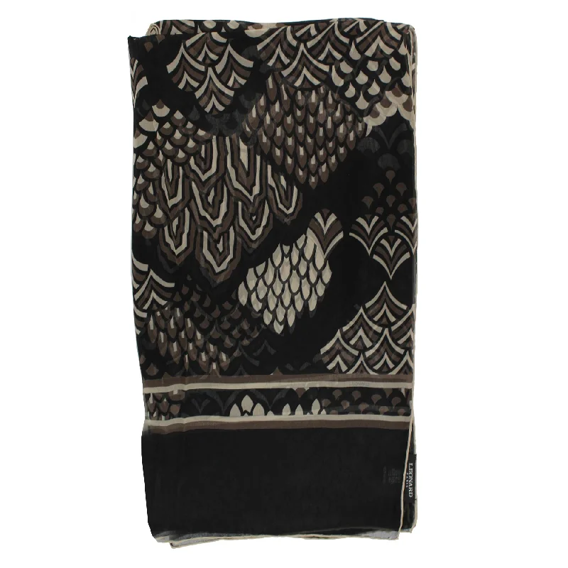 Leonard Paris Chiffon Silk Scarf Black Taupe Gray