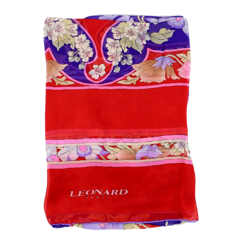 Leonard Paris Scarf Red Purple Floral - Chiffon Silk Shawl SALE