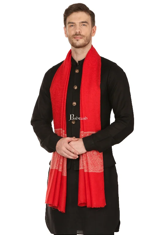 Pashtush Mens Fine Wool Stole, Red