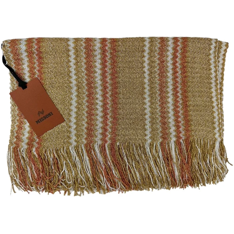 Missoni Scarf Brown Orange White Chevron Design - Women Designer Shawl