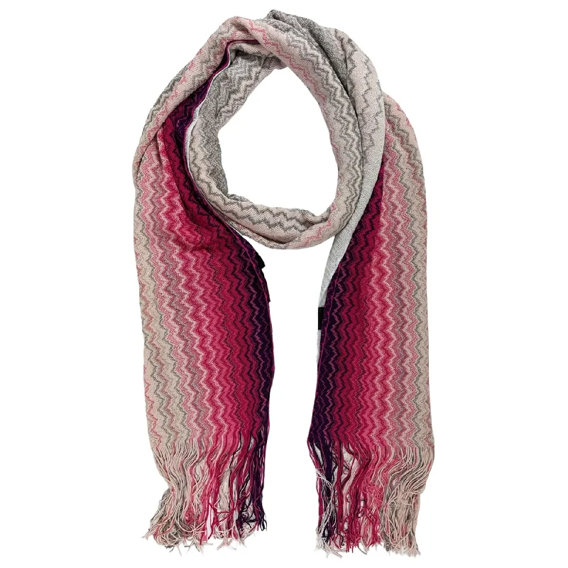 Missoni Scarf Pink White Gray Zigzag Pattern - Women Designer Shawl